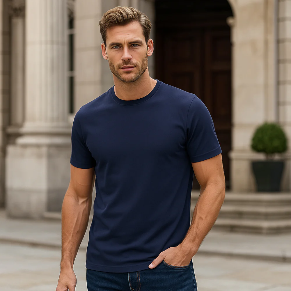 ACTIV EMB R.NECK T-SHIRT - NAVY