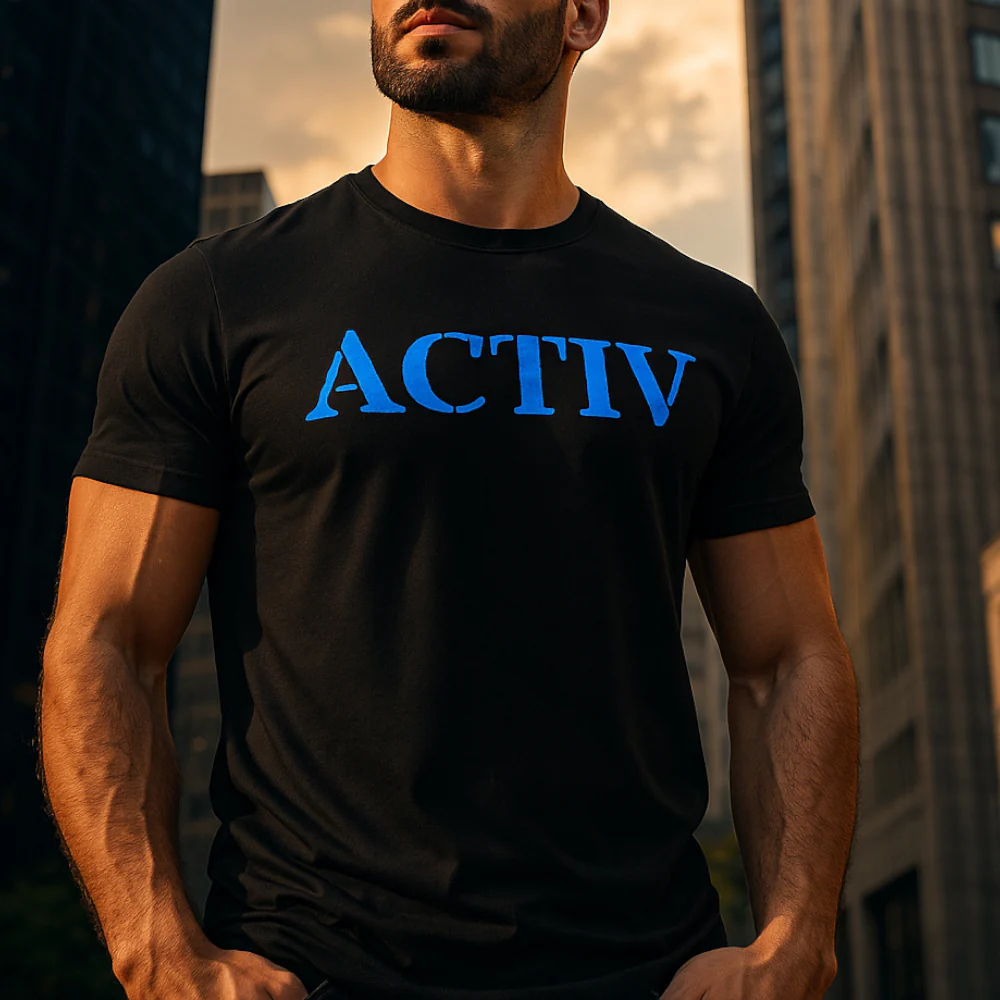 ACTIV PRINT R.NECK T-SHIRT - BLACK