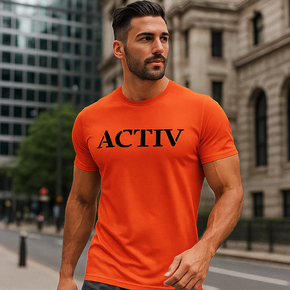 ACTIV PRINT R.NECK T-SHIRT - ORANGE